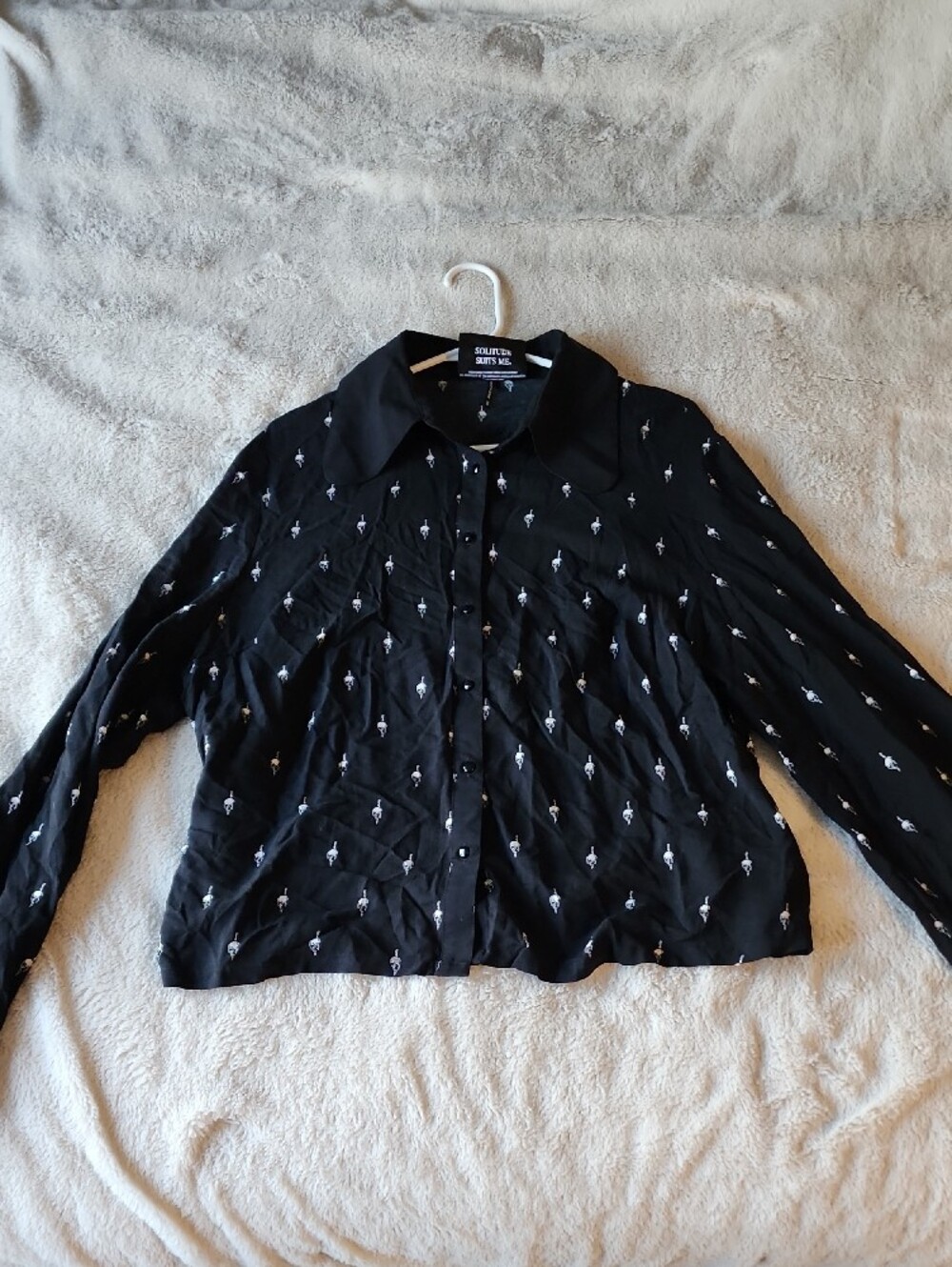 Killstar x Wednesday Black Skull Print Button-Up Blouse | Goth Alternative - 3xl - Picture 5 of 8